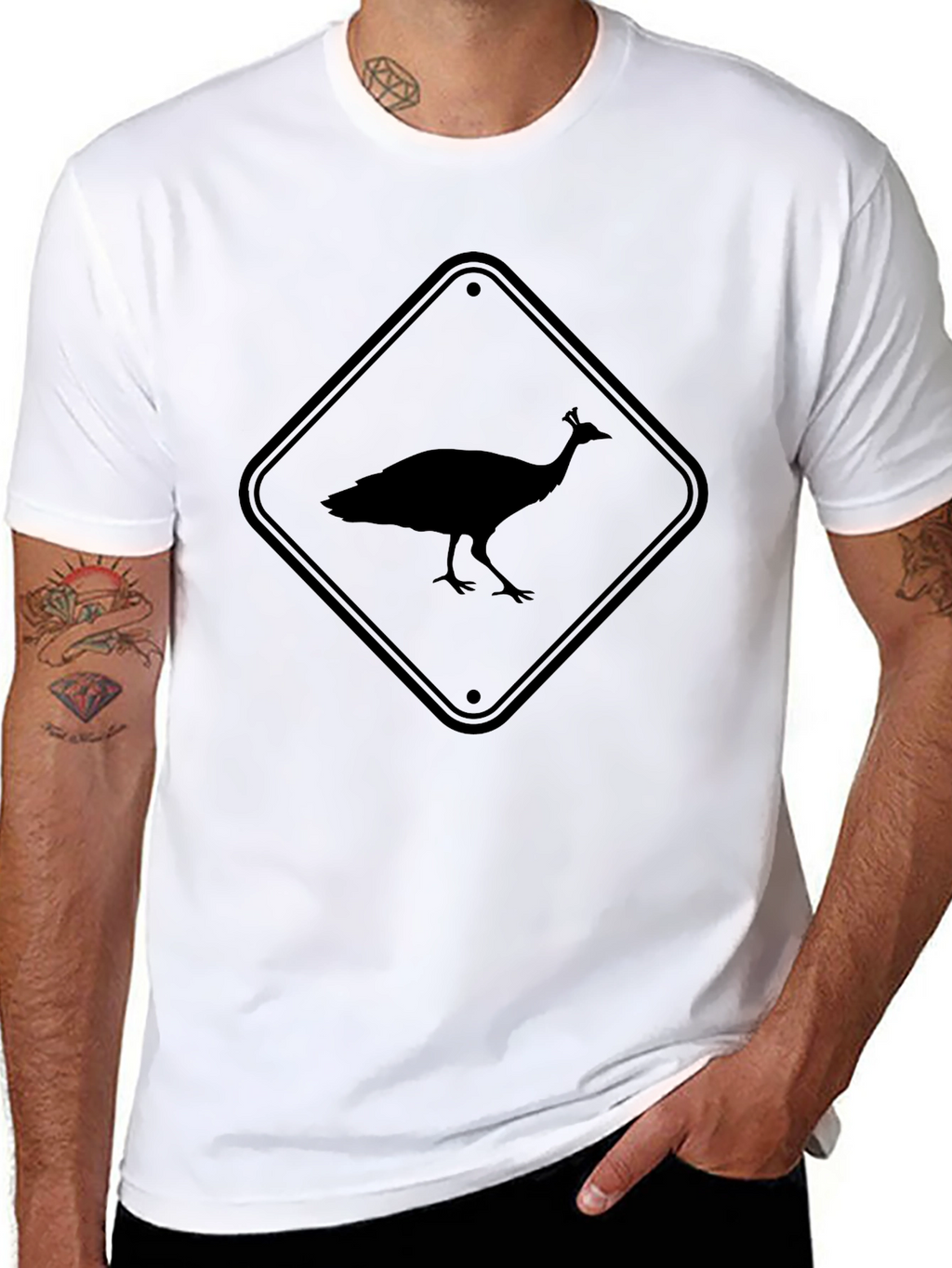 Peacock Crossing Black T-Shirt