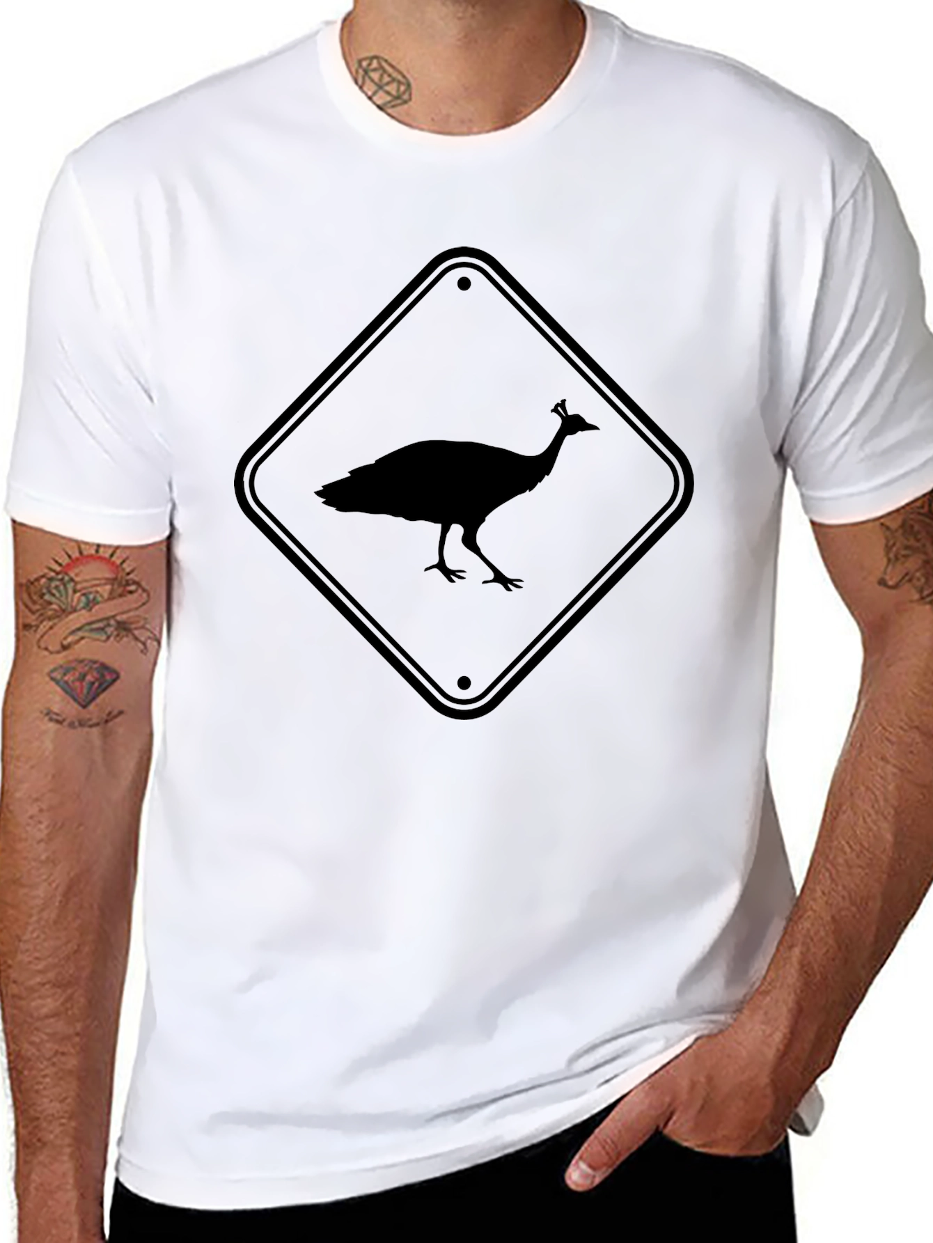 Peacock Crossing Black T-Shirt