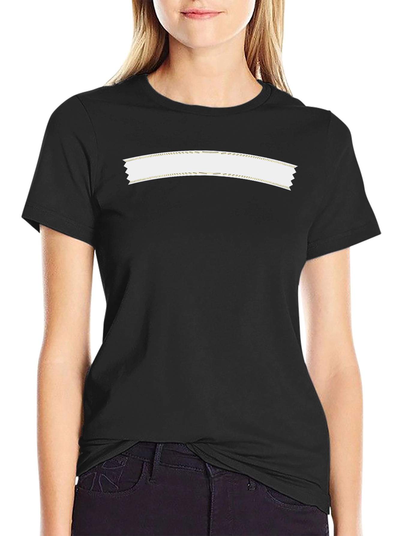 Mens Black Crew Neck T-Shirt with White Banner Design