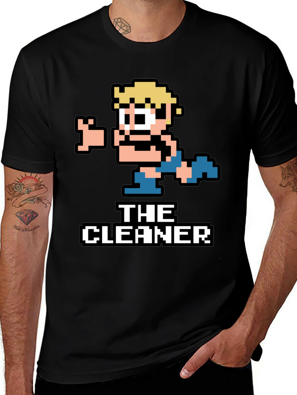 The Cleaner Retro Pixel Art Black T-Shirt