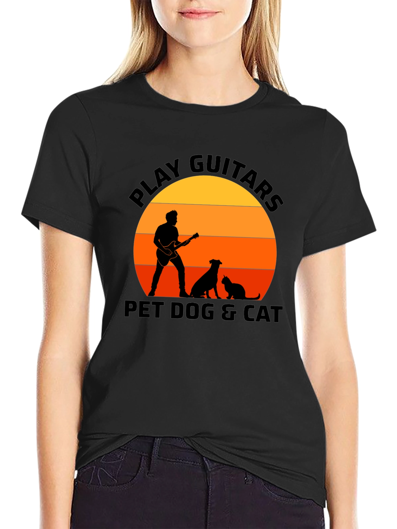 Play Guitar Pet Dog & Cat T-Shirt – Music Lover Animal Graphic Tee