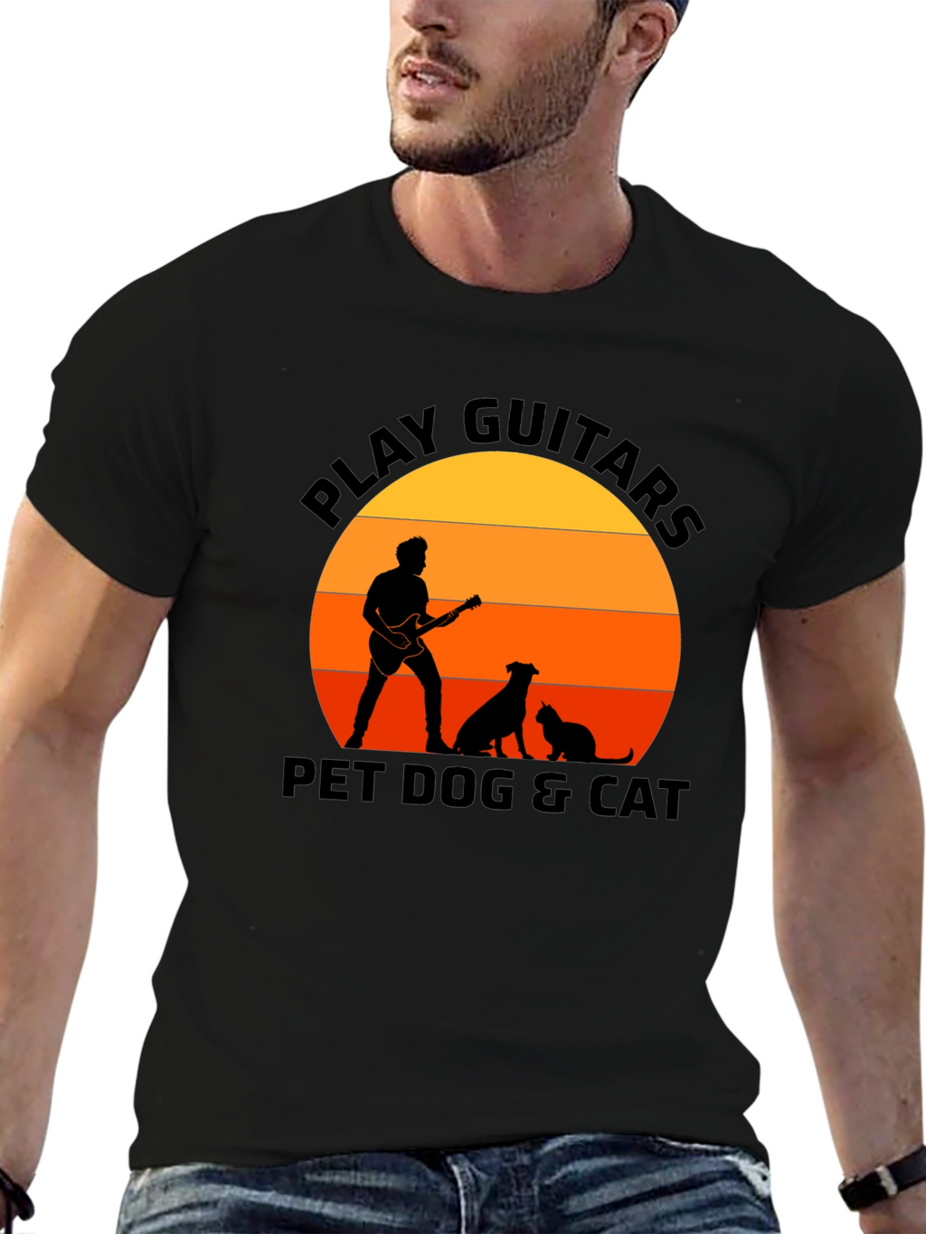 Play Guitar Pet Dog & Cat T-Shirt – Music Lover Animal Graphic Tee