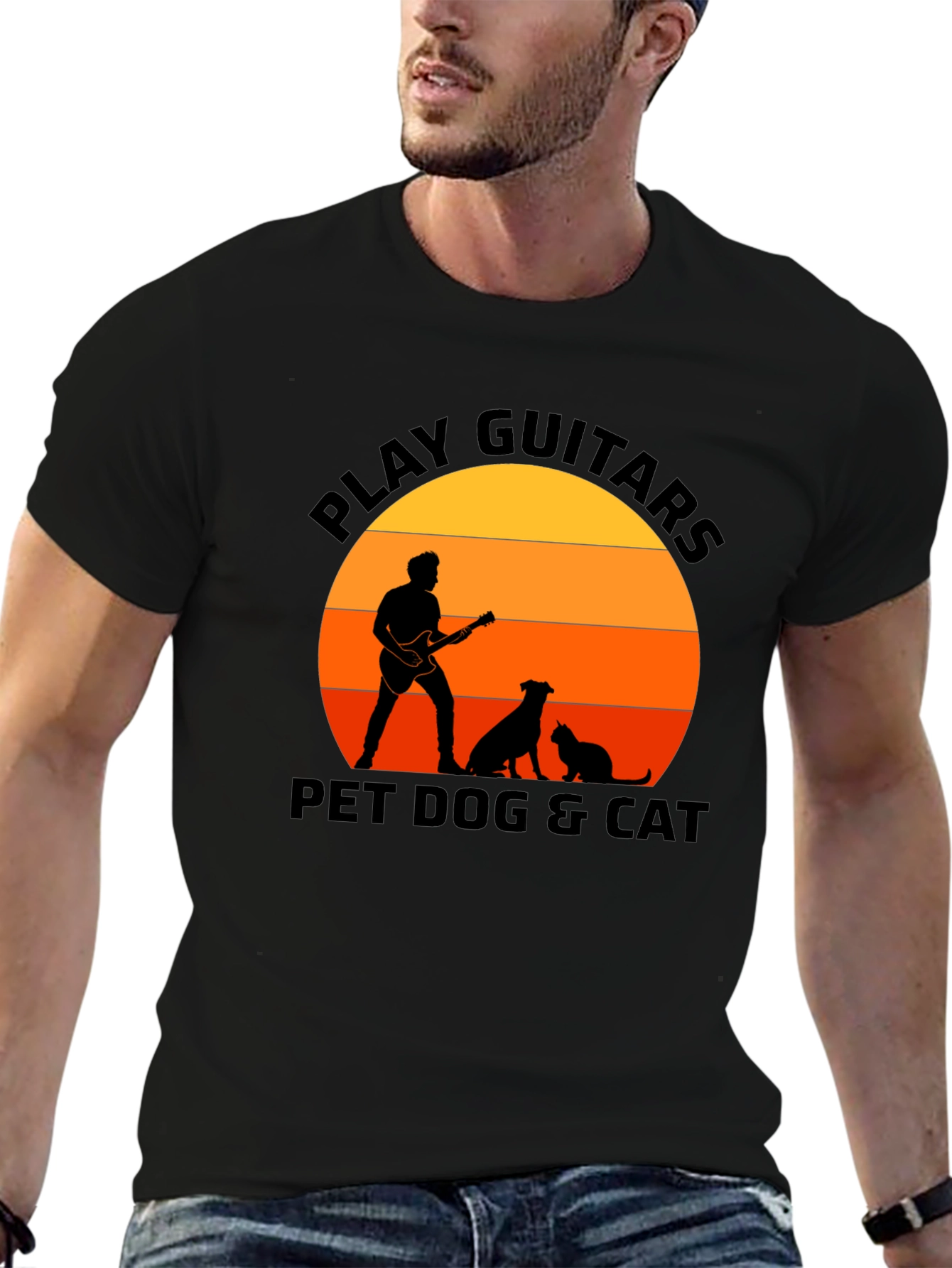 Play Guitar Pet Dog & Cat T-Shirt – Music Lover Animal Graphic Tee