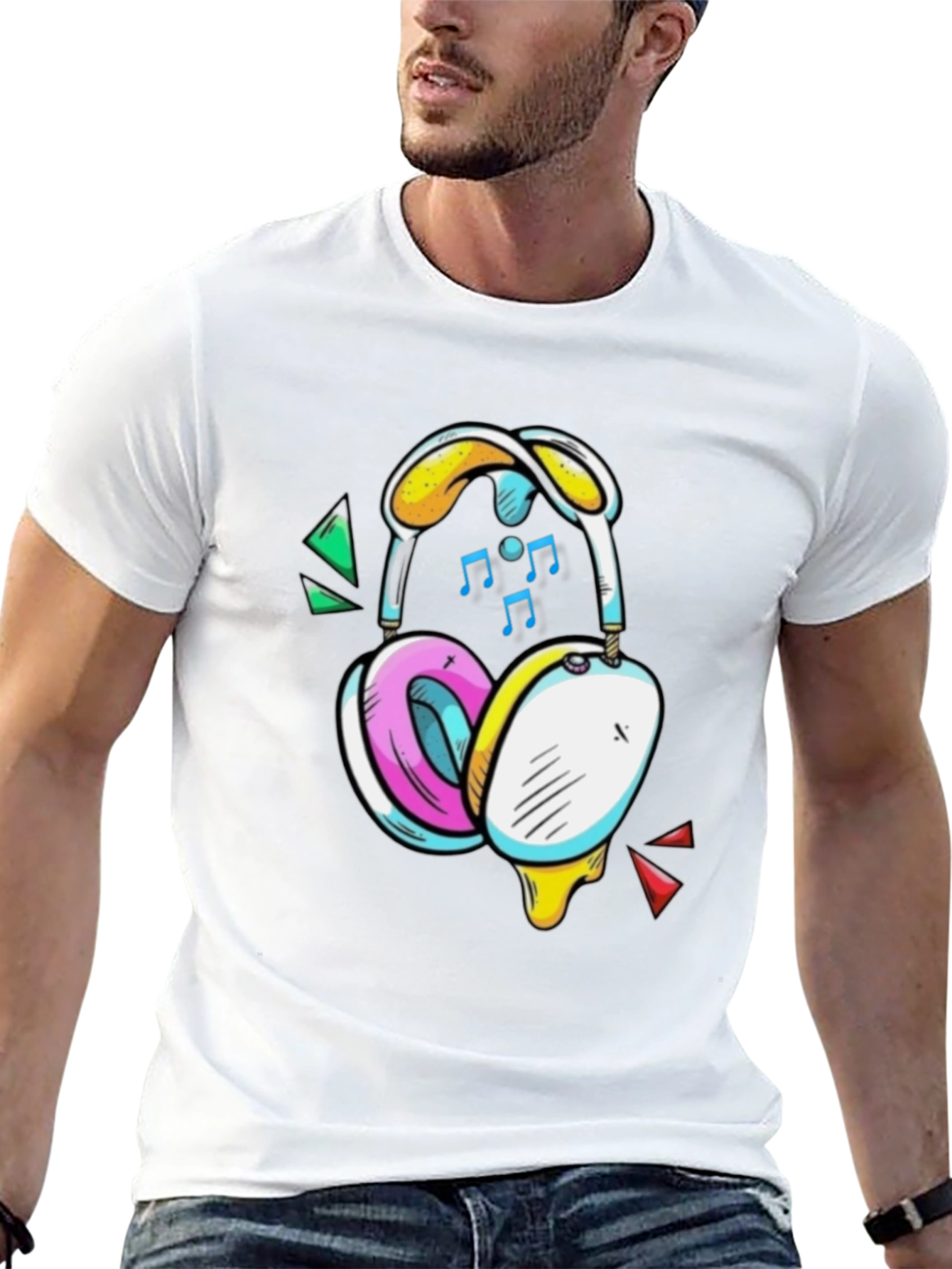 Funky Headphones Graphic Tee - Black Cotton T-Shirt