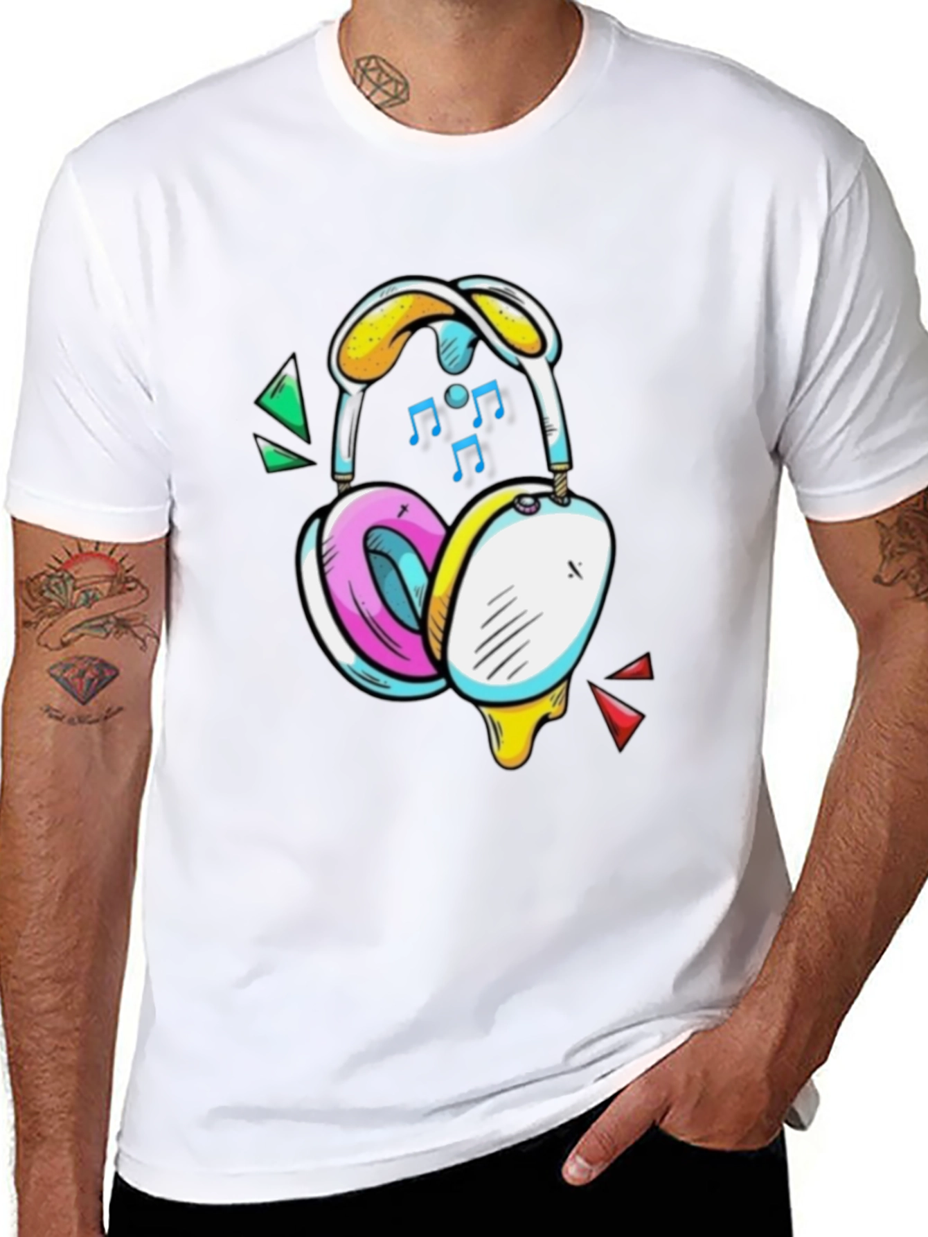 Funky Headphones Graphic Tee - Black Cotton T-Shirt