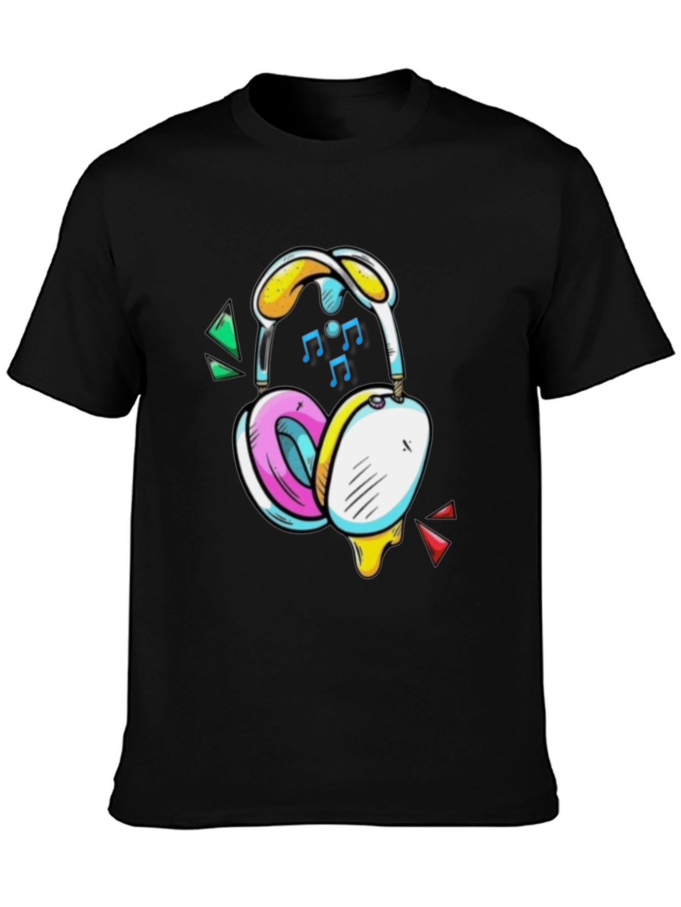 Funky Headphones Graphic Tee - Black Cotton T-Shirt