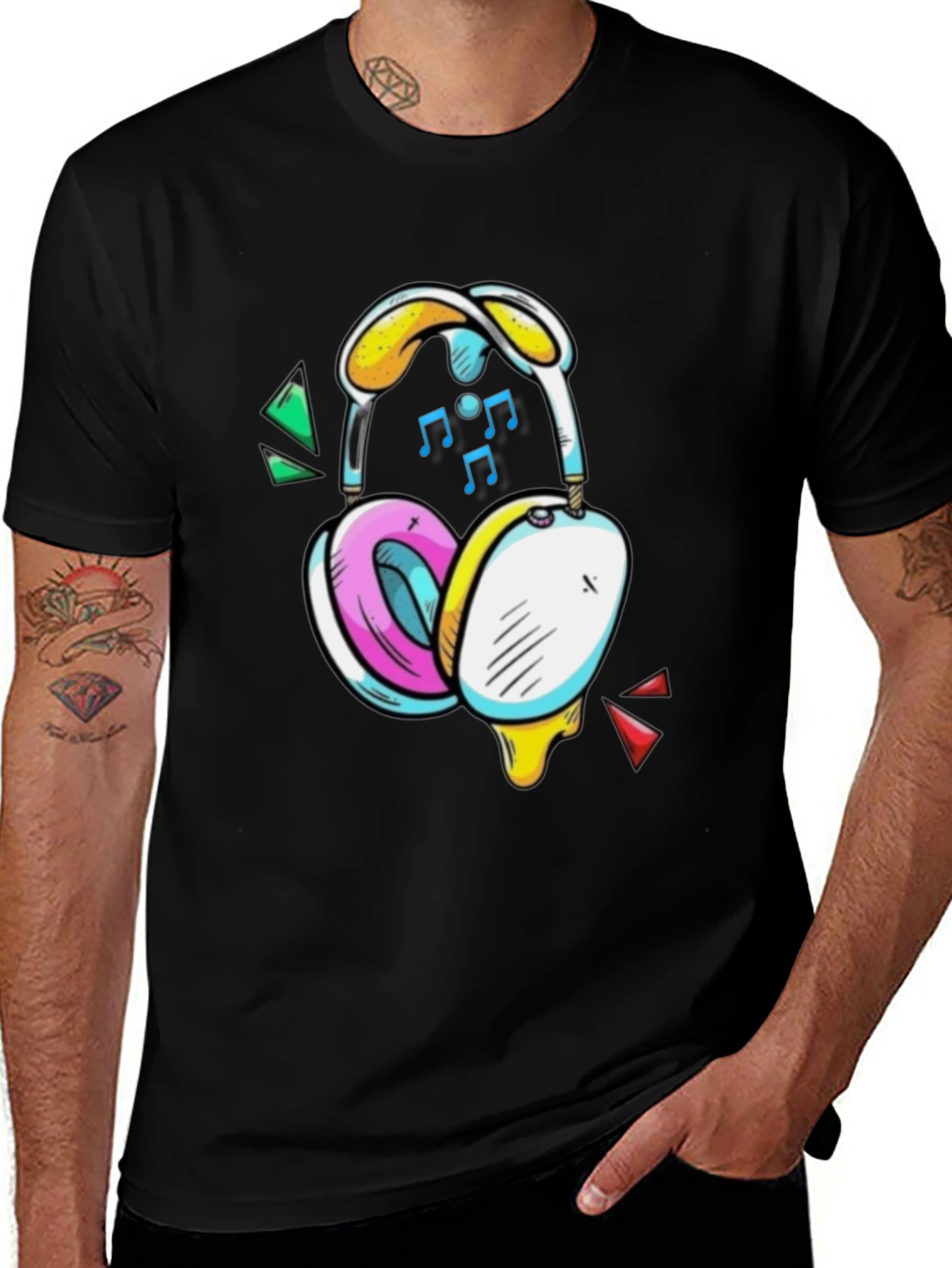 Funky Headphones Graphic Tee - Black Cotton T-Shirt