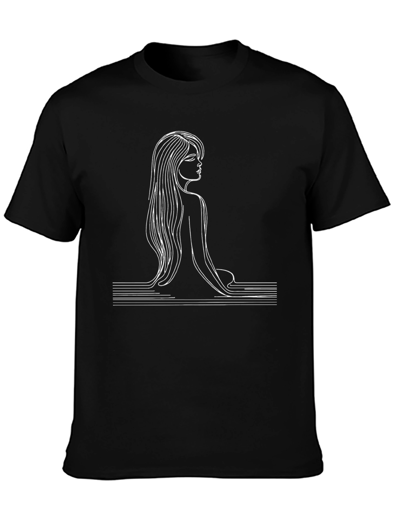 Minimalist Line Art Woman Graphic Tee - Black