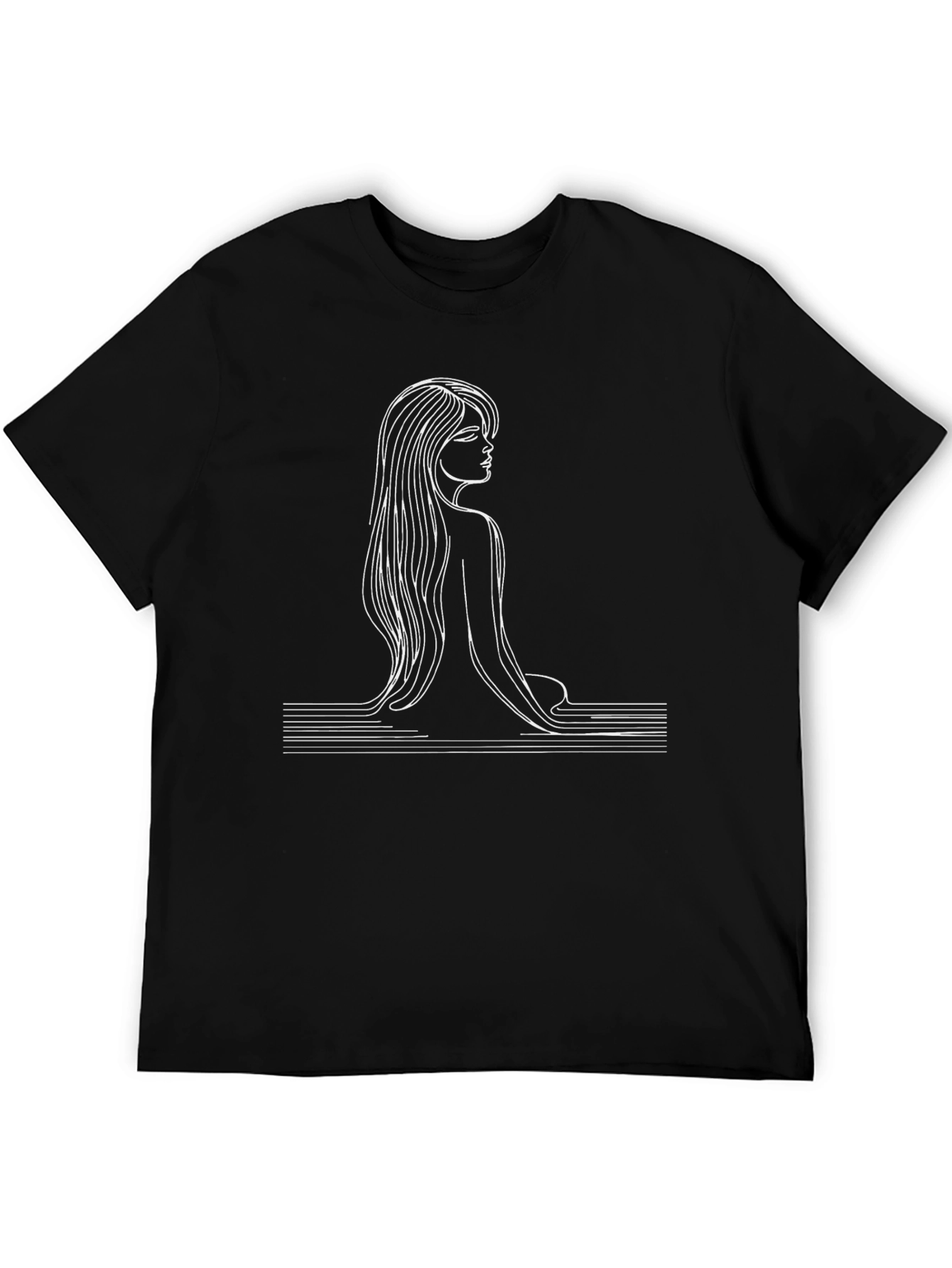 Minimalist Line Art Woman Graphic Tee - Black