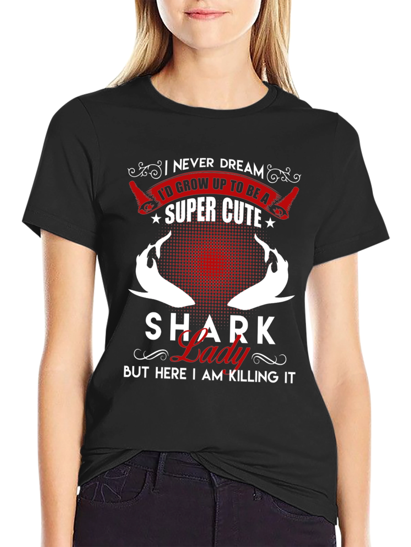 Shark Lady Super Cute Black T-Shirt