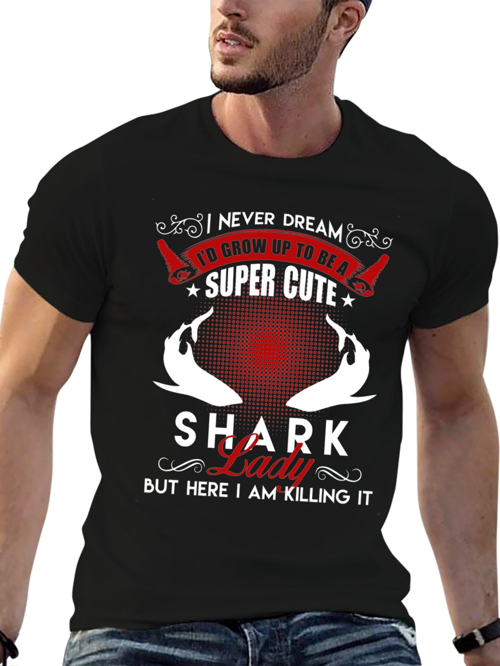 Shark Lady Super Cute Black T-Shirt