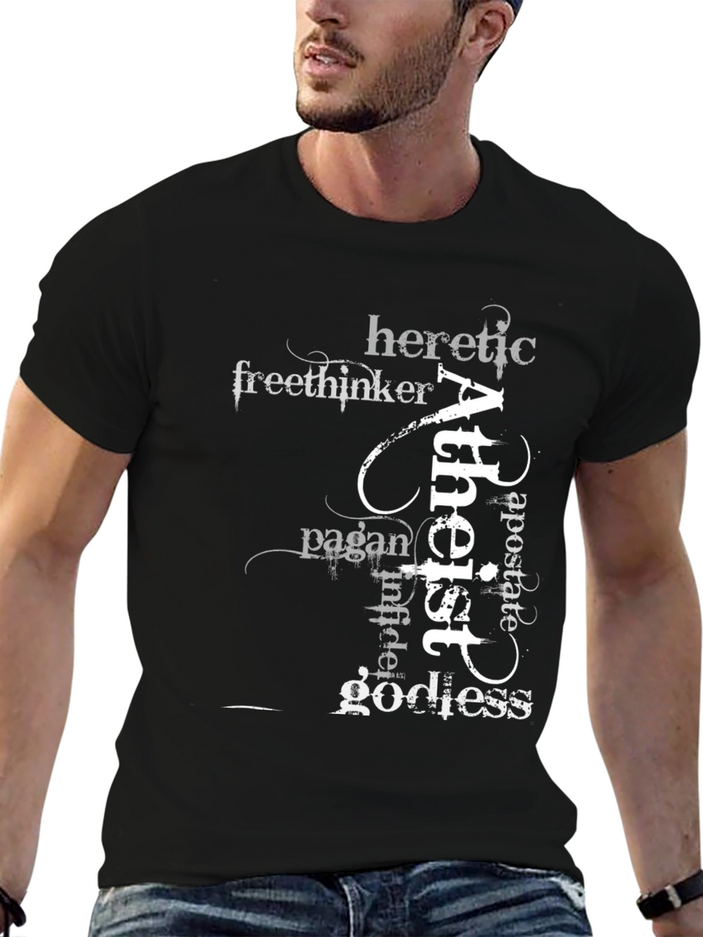 Atheist Word Art Black T-Shirt