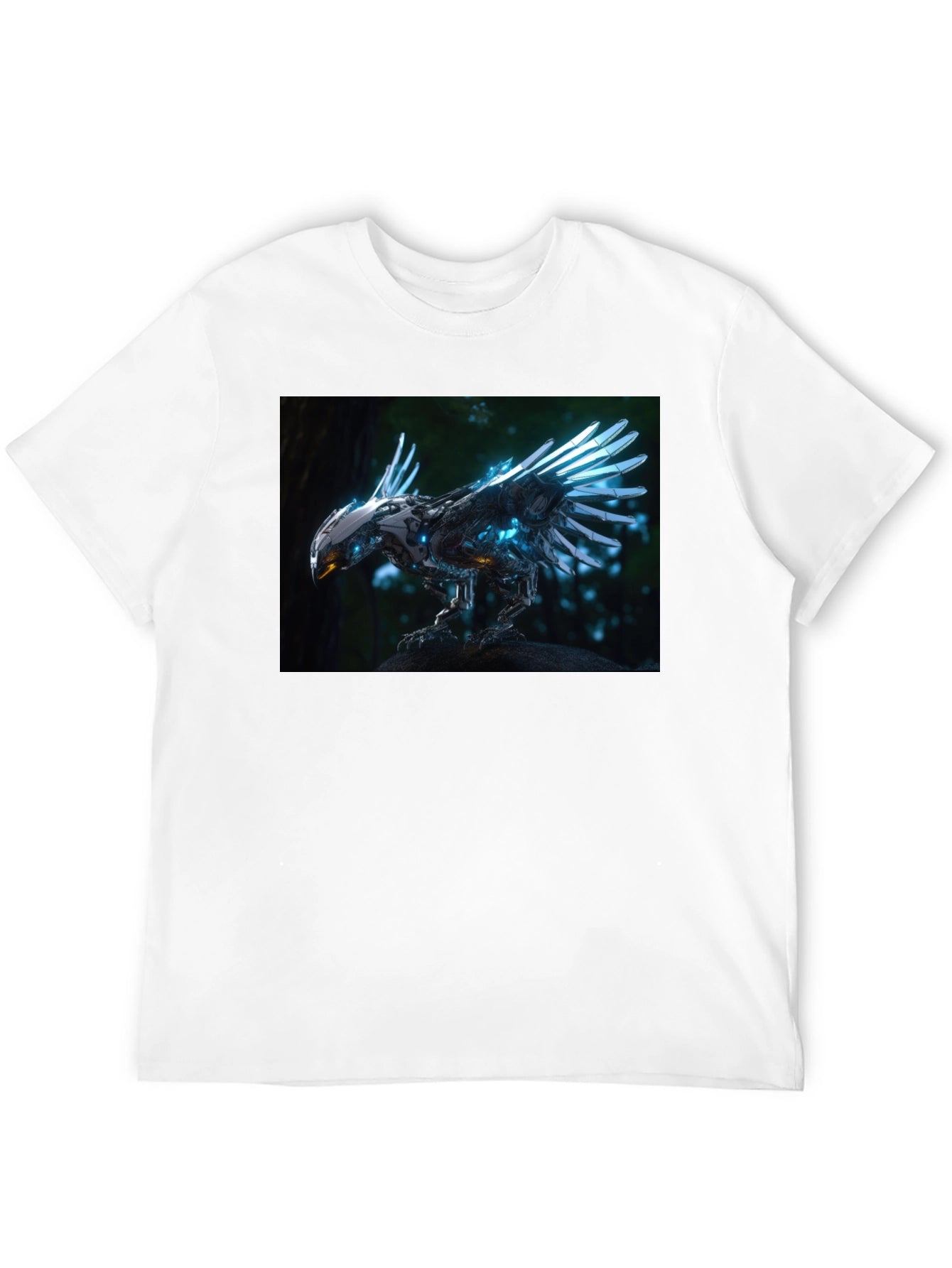 Robotic Bird Graphic T-Shirt - Sci-Fi Style