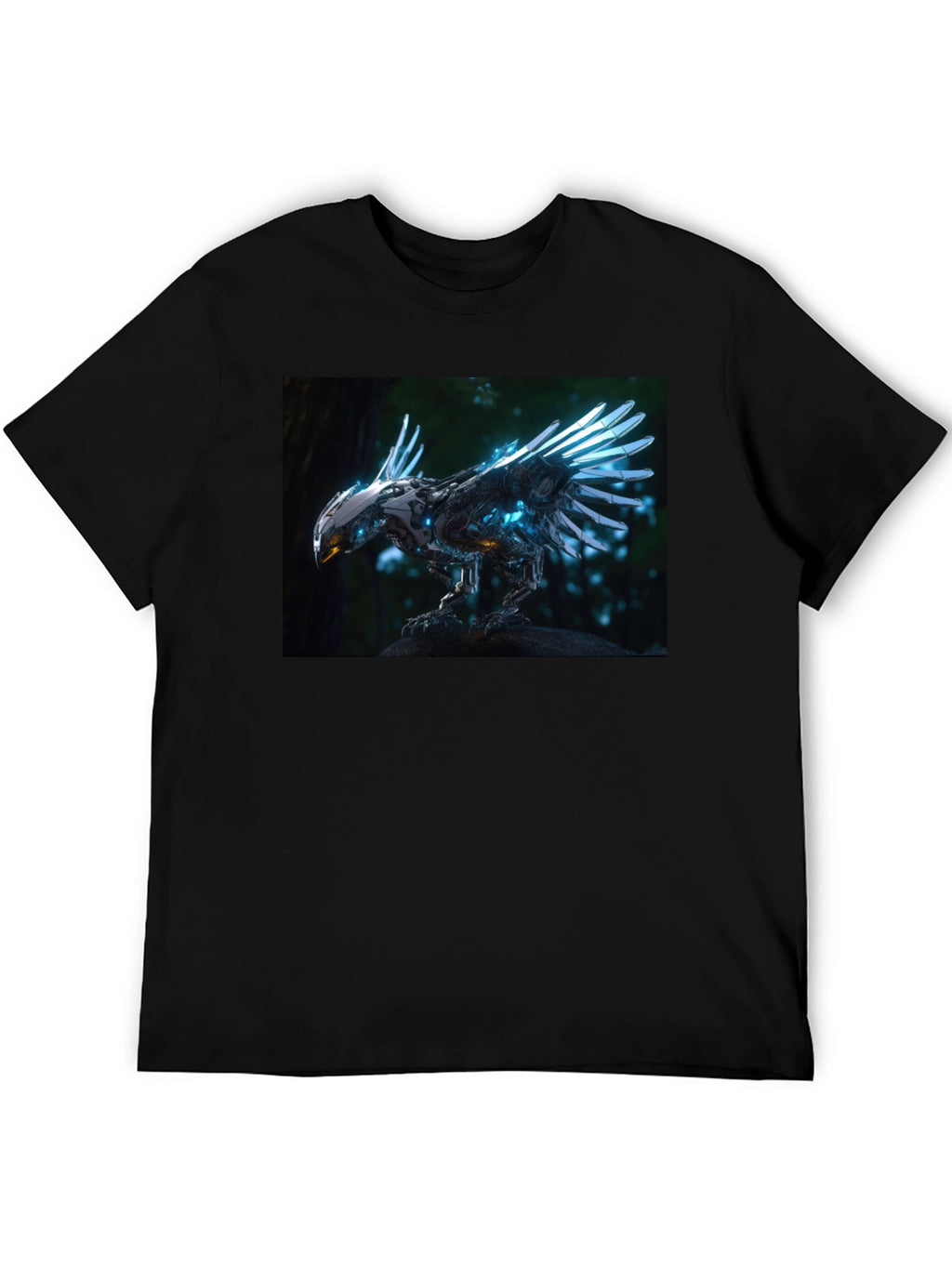 Robotic Bird Graphic T-Shirt - Sci-Fi Style