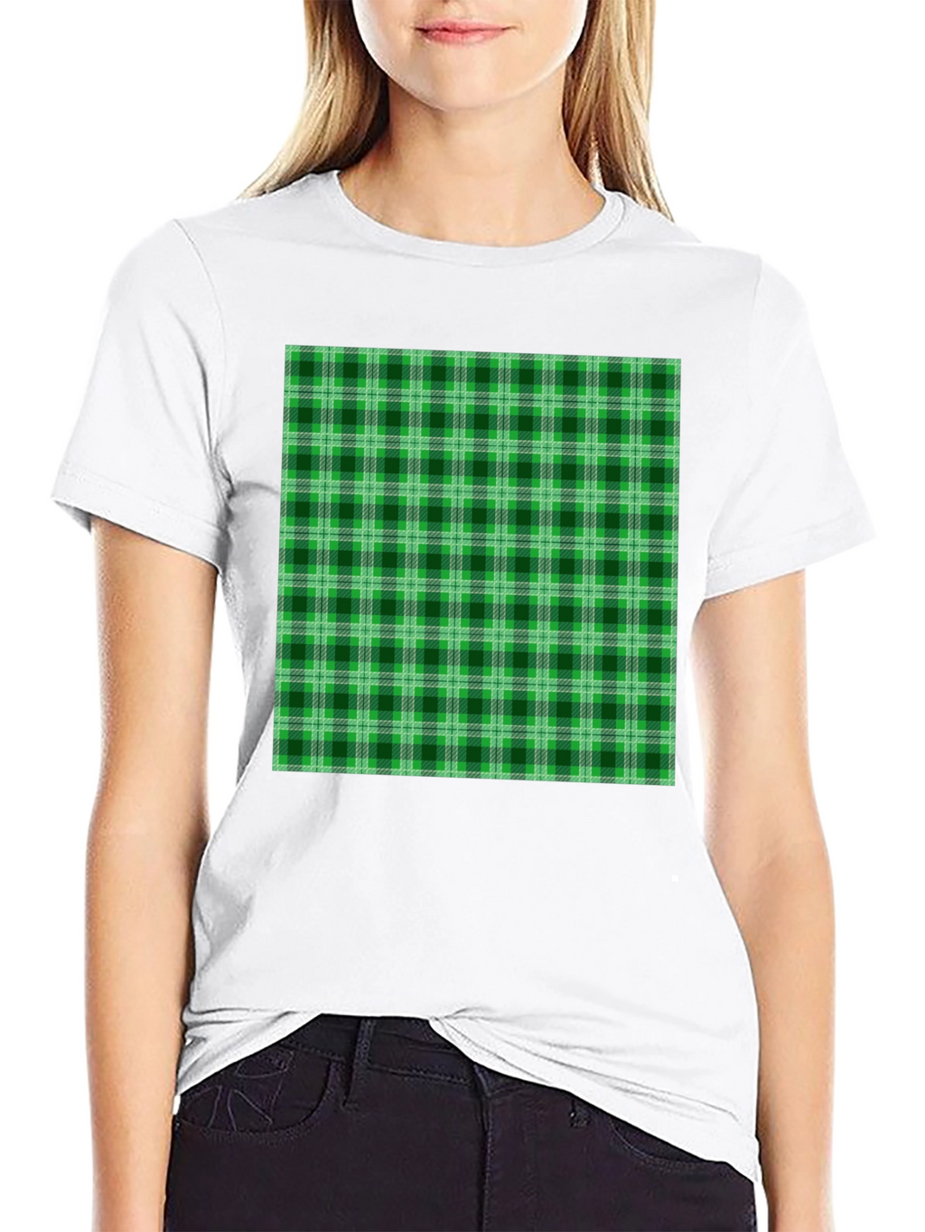 Green Plaid Graphic Tee - Casual Style