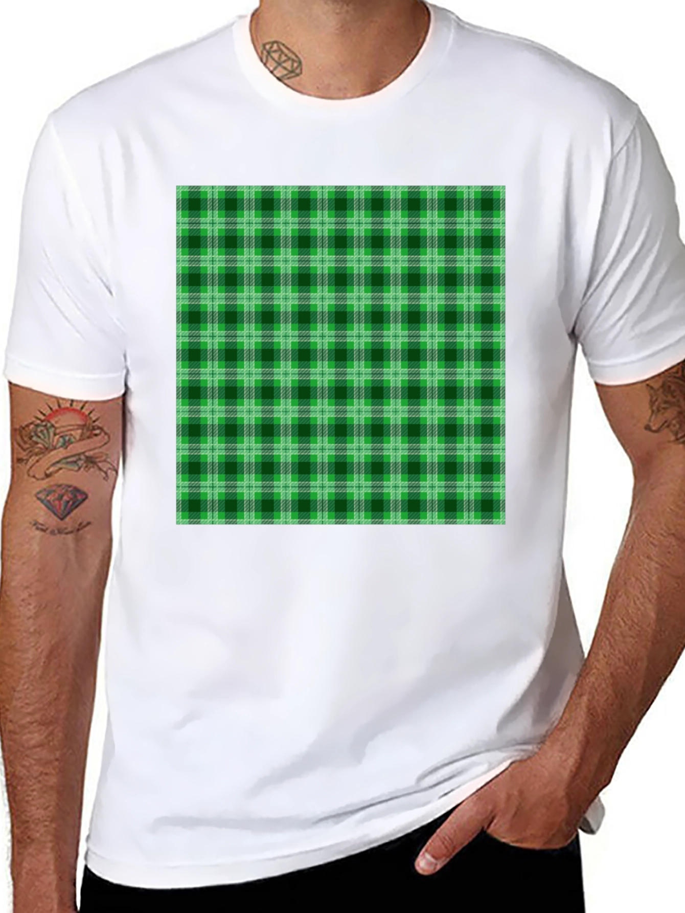 Green Plaid Graphic Tee - Casual Style