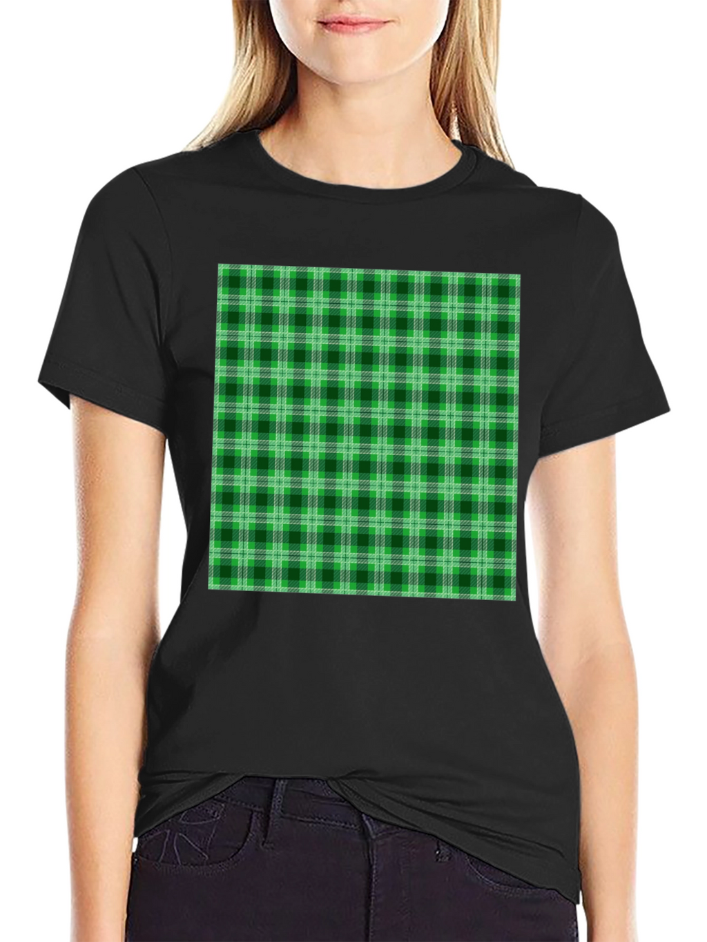 Green Plaid Graphic Tee - Casual Style