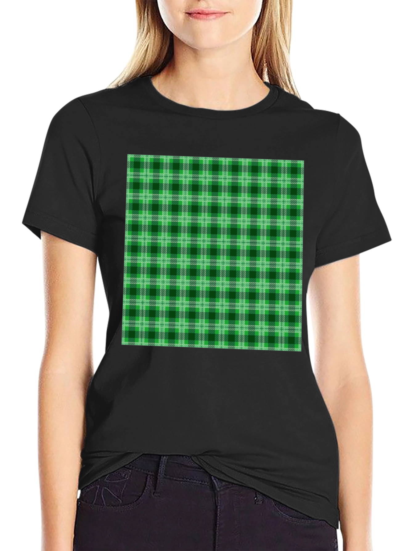 Green Plaid Graphic Tee - Casual Style