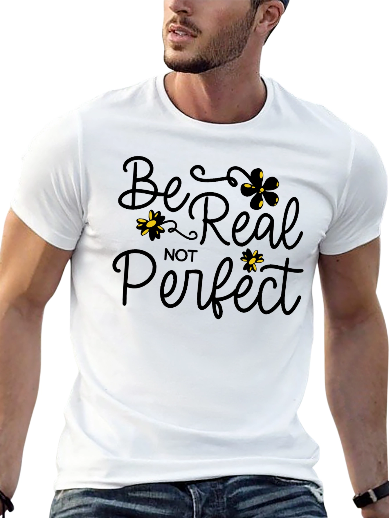 Be Real Not Perfect Black Graphic T-Shirt