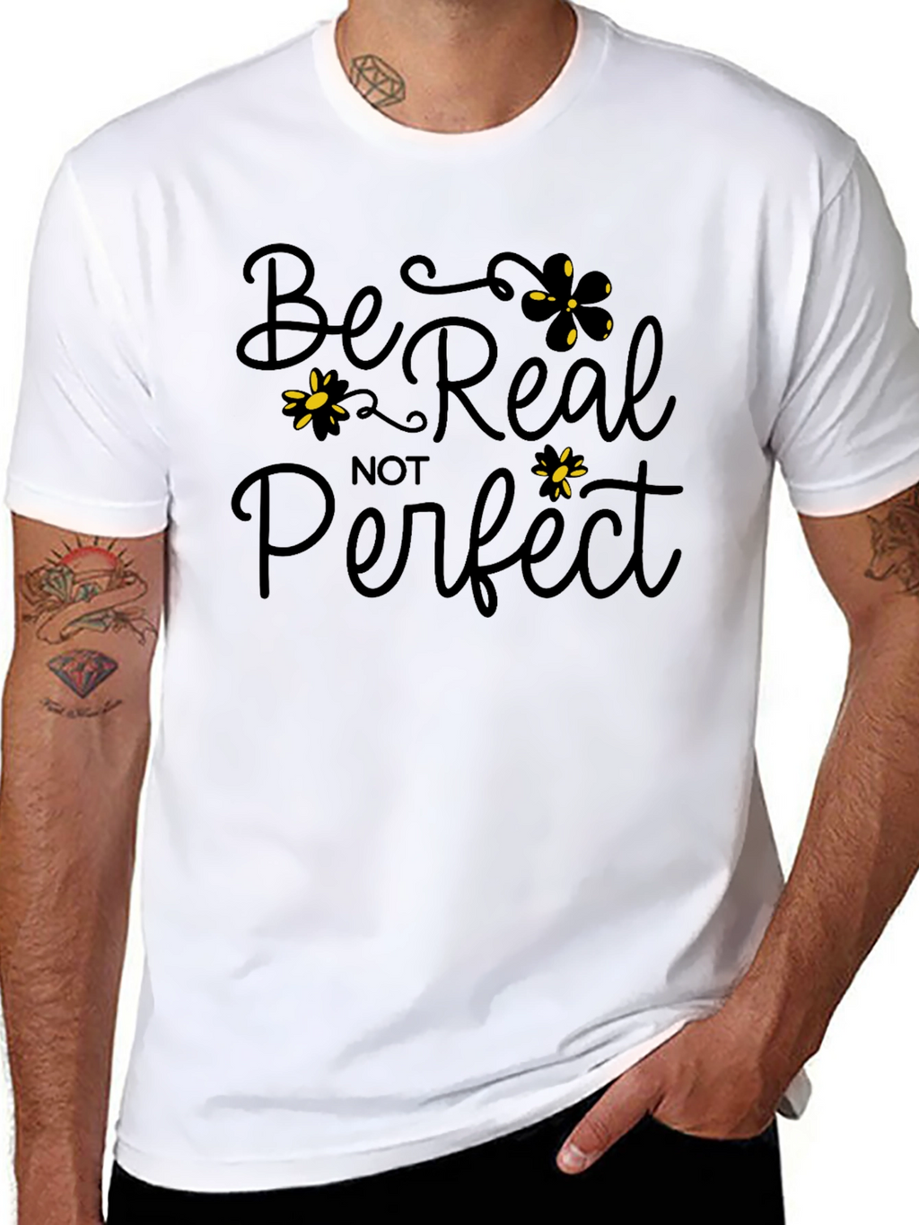 Be Real Not Perfect Black Graphic T-Shirt