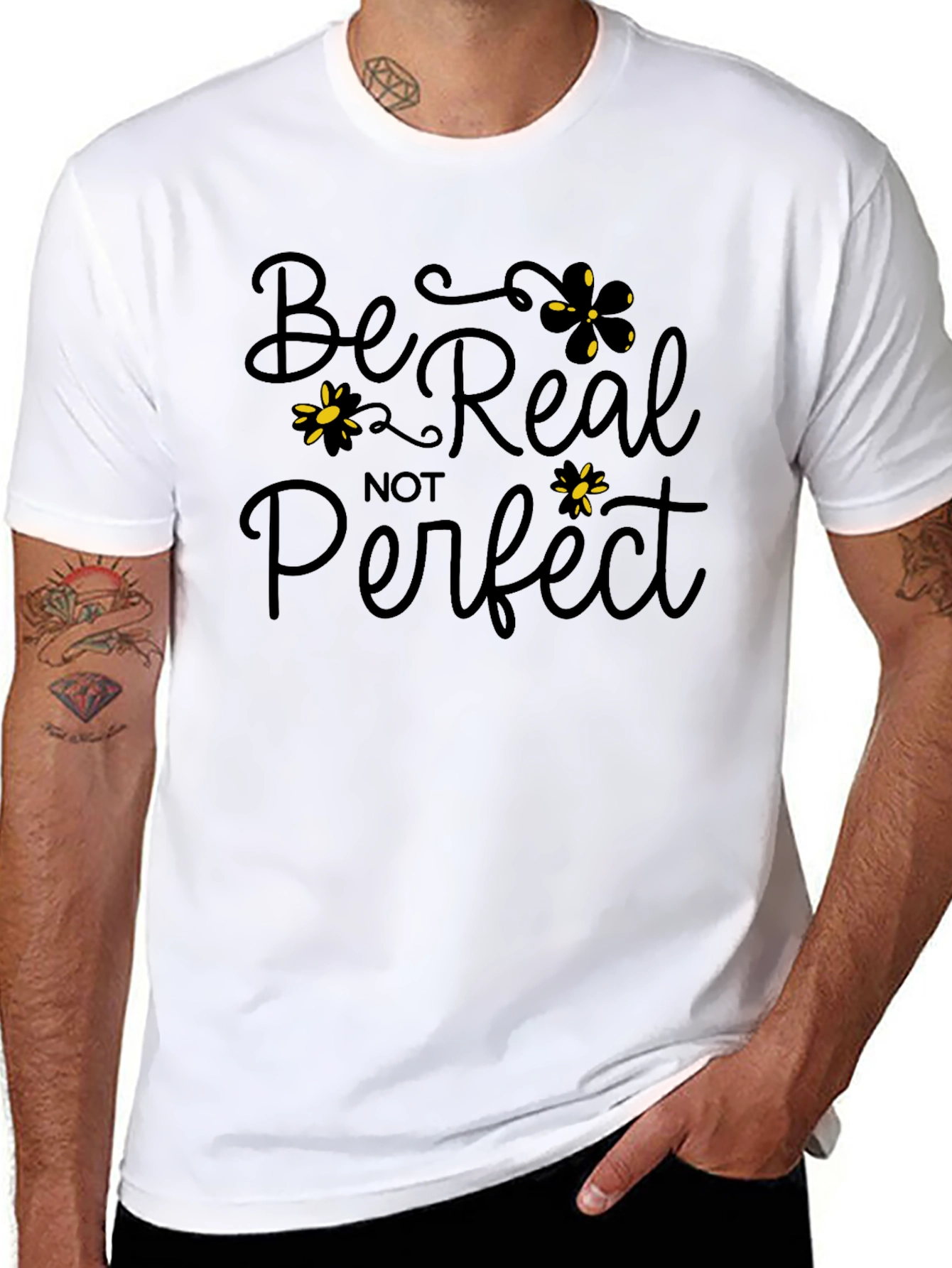 Be Real Not Perfect Black Graphic T-Shirt