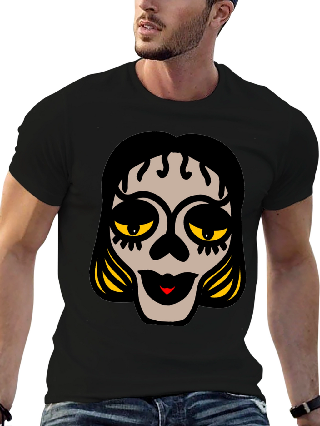 Sugar Skull Face Black Graphic Tee