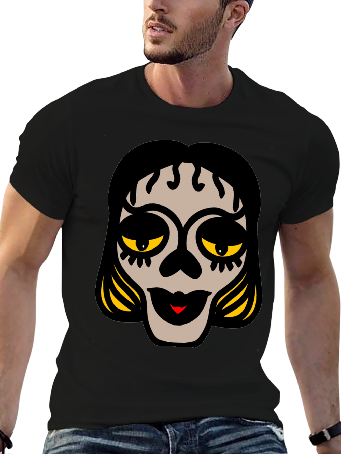 Sugar Skull Face Black Graphic Tee