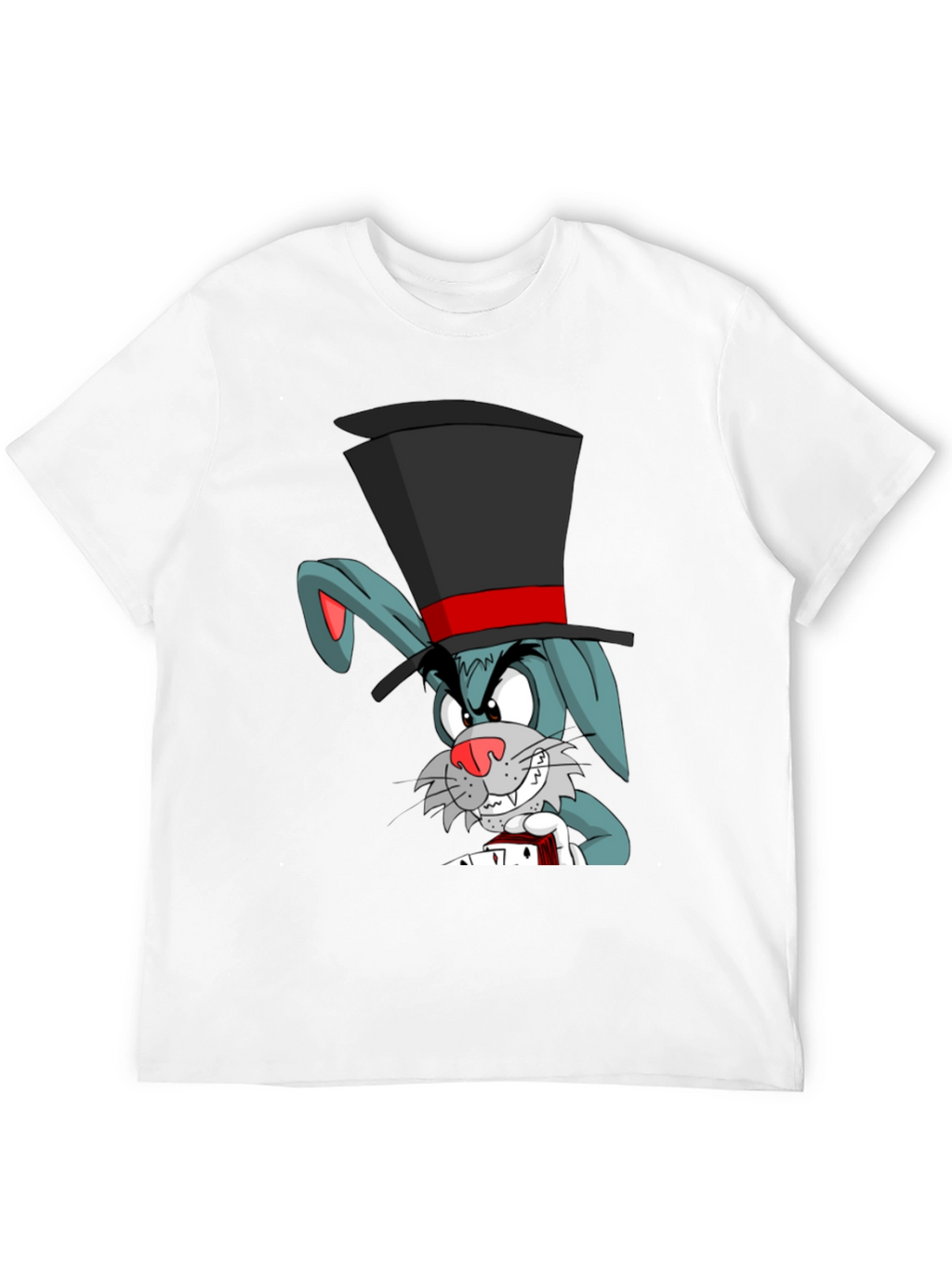 Cartoon Rabbit Magician Black T-Shirt