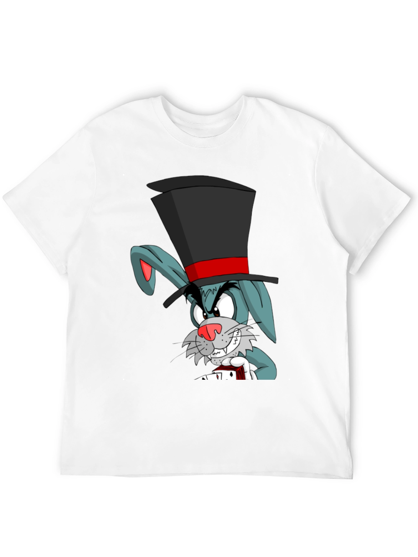 Cartoon Rabbit Magician Black T-Shirt