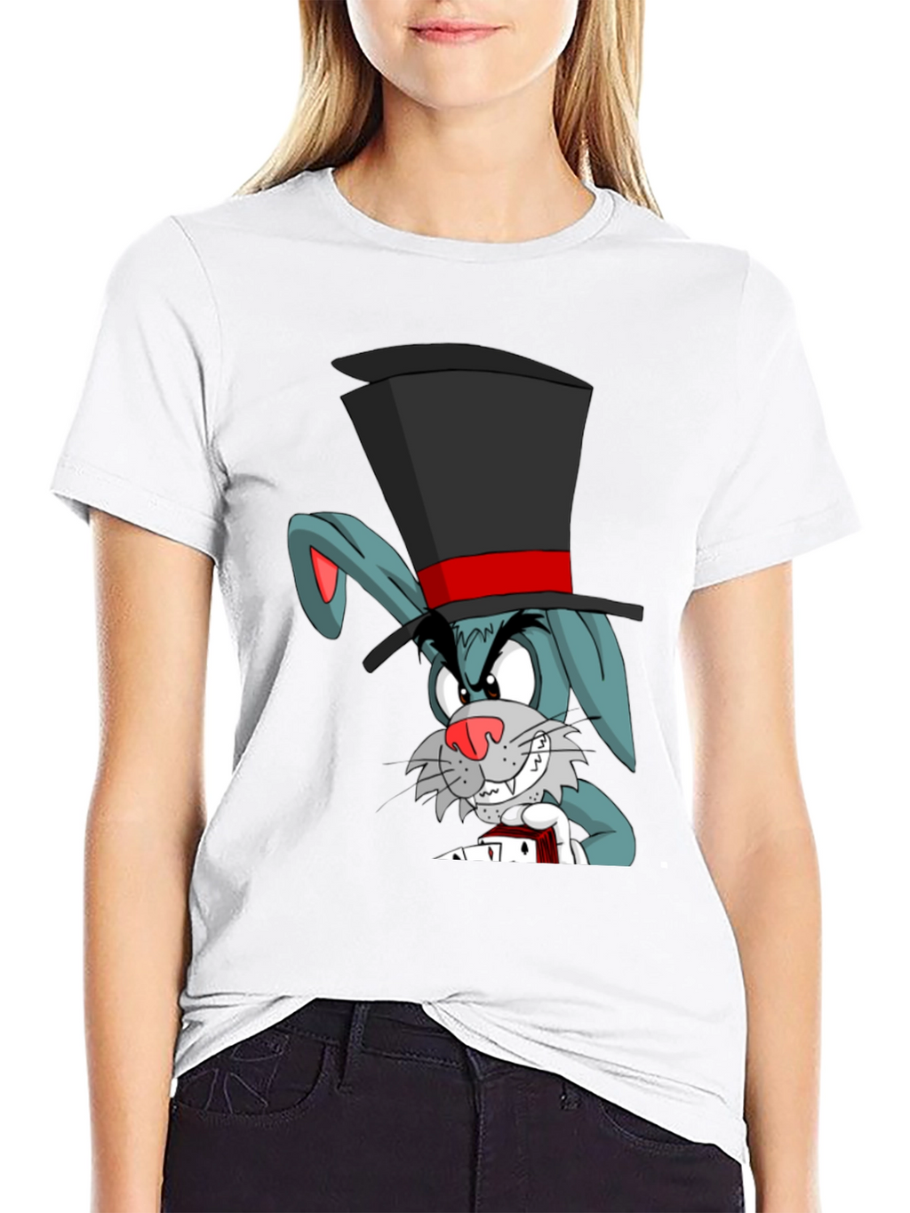 Cartoon Rabbit Magician Black T-Shirt