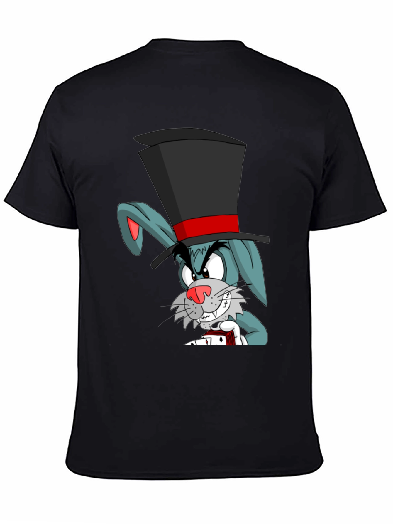 Cartoon Rabbit Magician Black T-Shirt