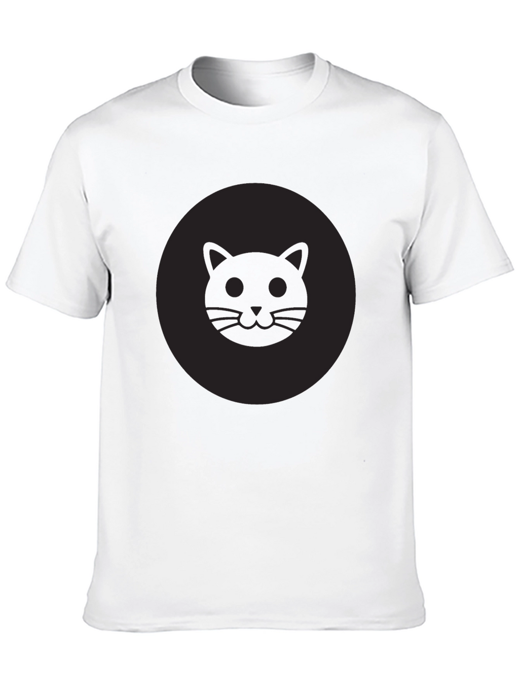 Mens Black Cat Face Graphic Crew Neck T-Shirt