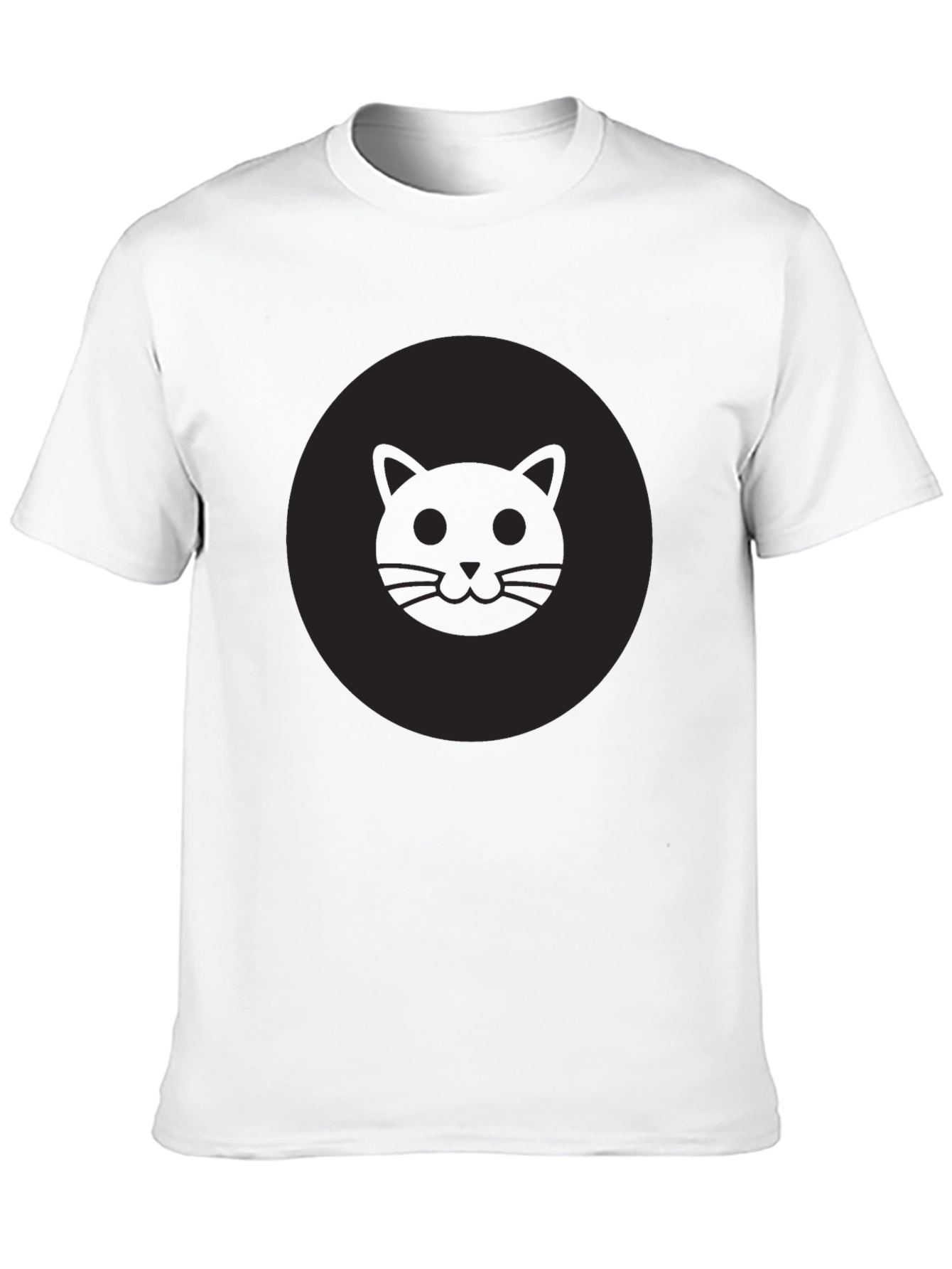 Mens Black Cat Face Graphic Crew Neck T-Shirt