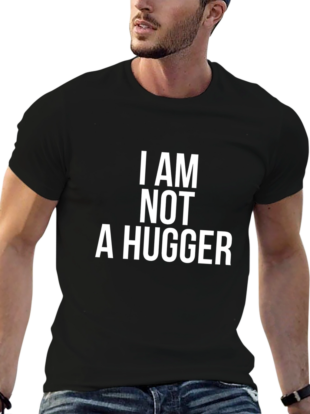 I Am Not A Hugger Black Graphic Tee