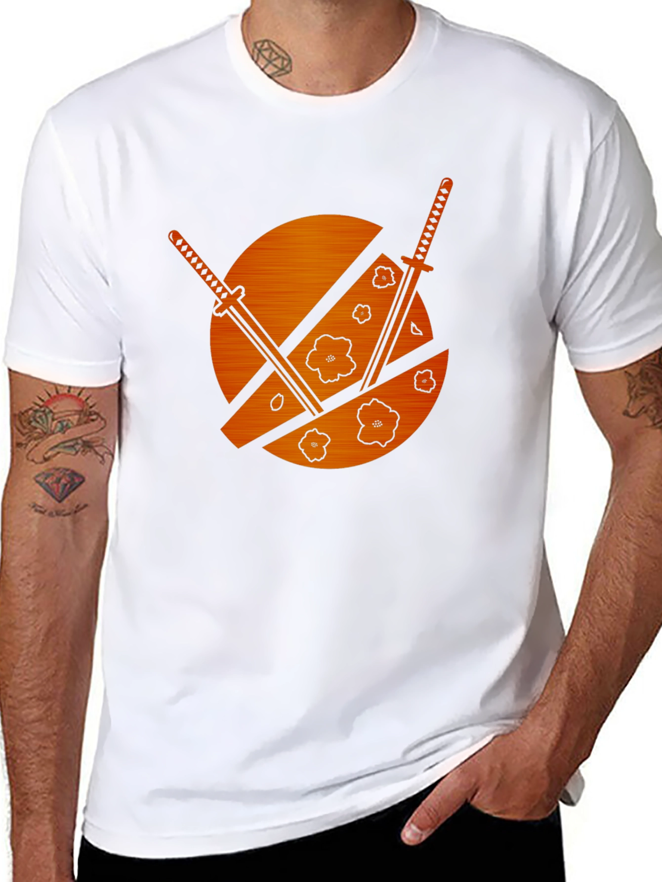 Samurai Swords & Cherry Blossom Graphic Tee