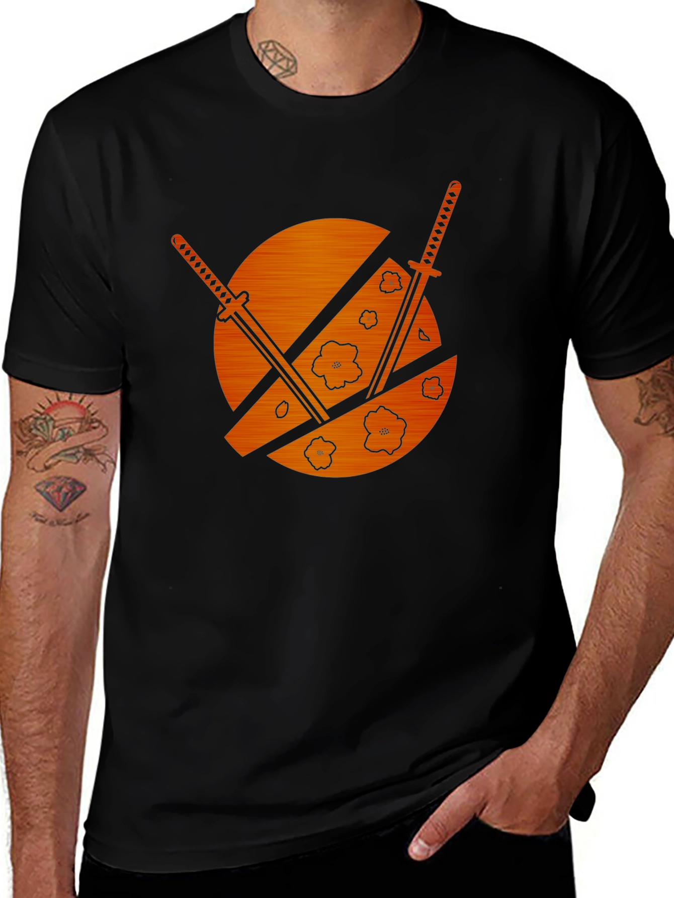 Samurai Swords & Cherry Blossom Graphic Tee