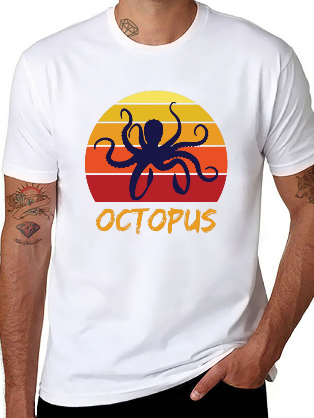 Sunset Octopus Graphic Tee - Retro Style