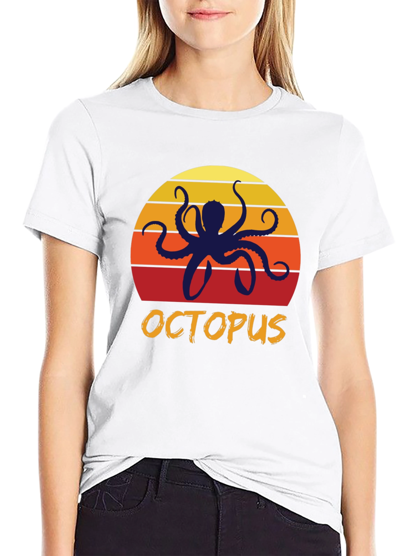 Sunset Octopus Graphic Tee - Retro Style