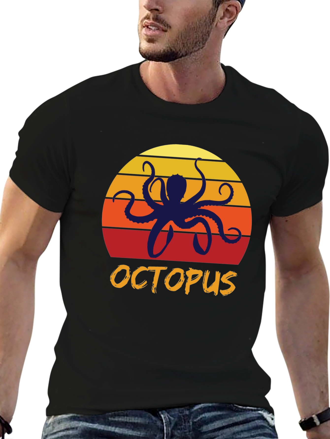 Sunset Octopus Graphic Tee - Retro Style