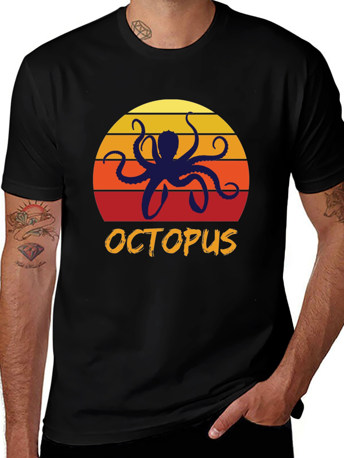 Sunset Octopus Graphic Tee - Retro Style