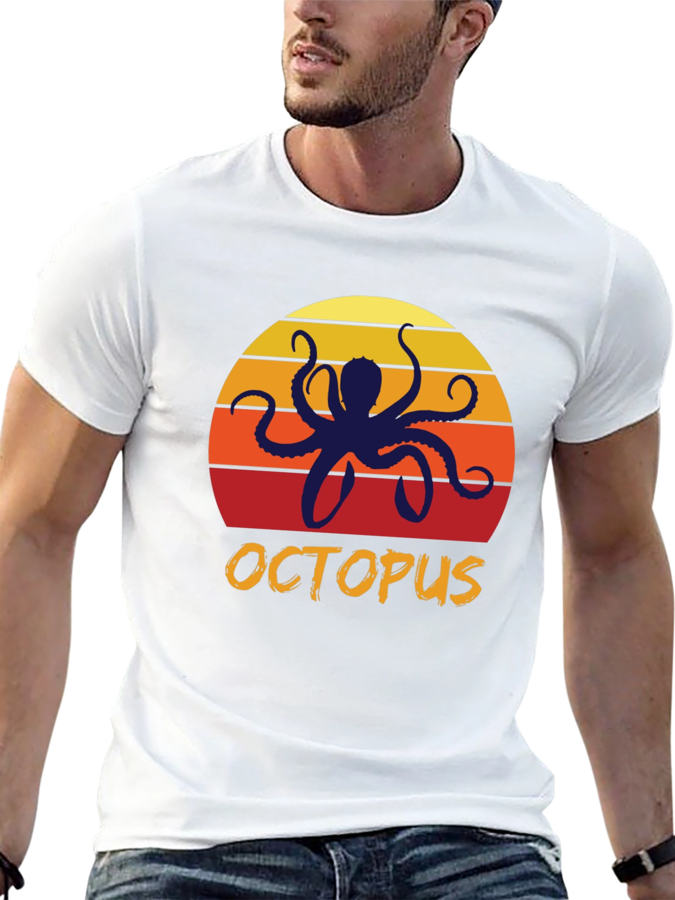 Sunset Octopus Graphic Tee - Retro Style