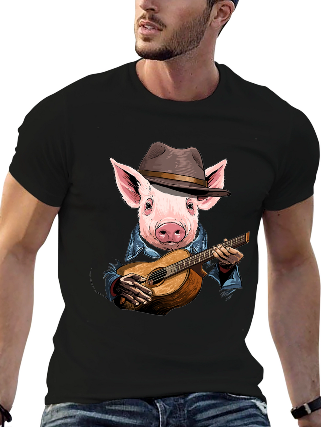 Pig Playing Guitar T-Shirt - Unique Animal Graphic Tee