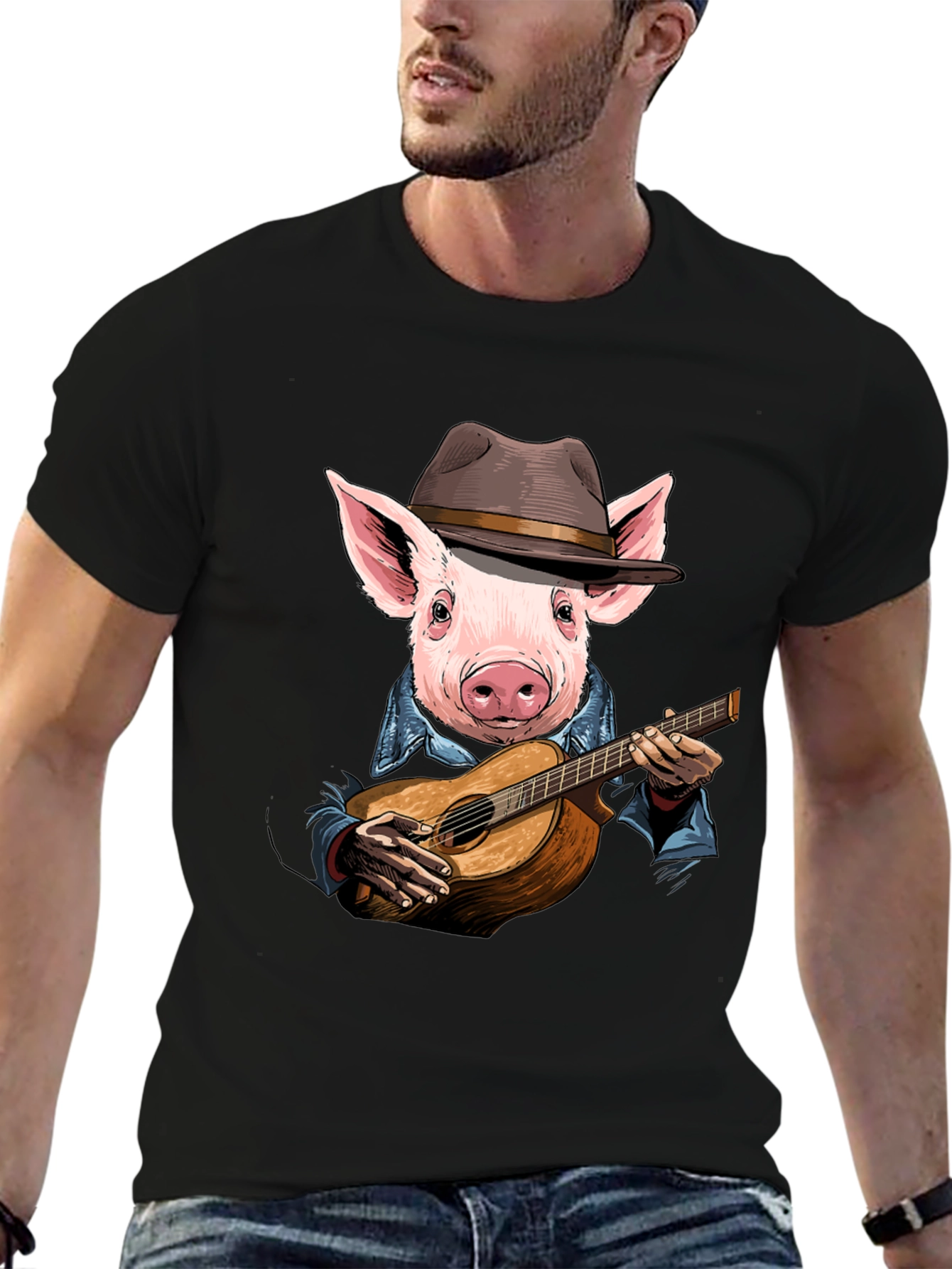 Pig Playing Guitar T-Shirt - Unique Animal Graphic Tee