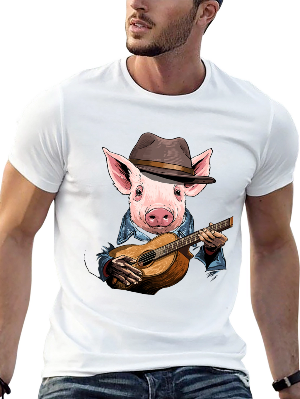 Pig Playing Guitar T-Shirt - Unique Animal Graphic Tee