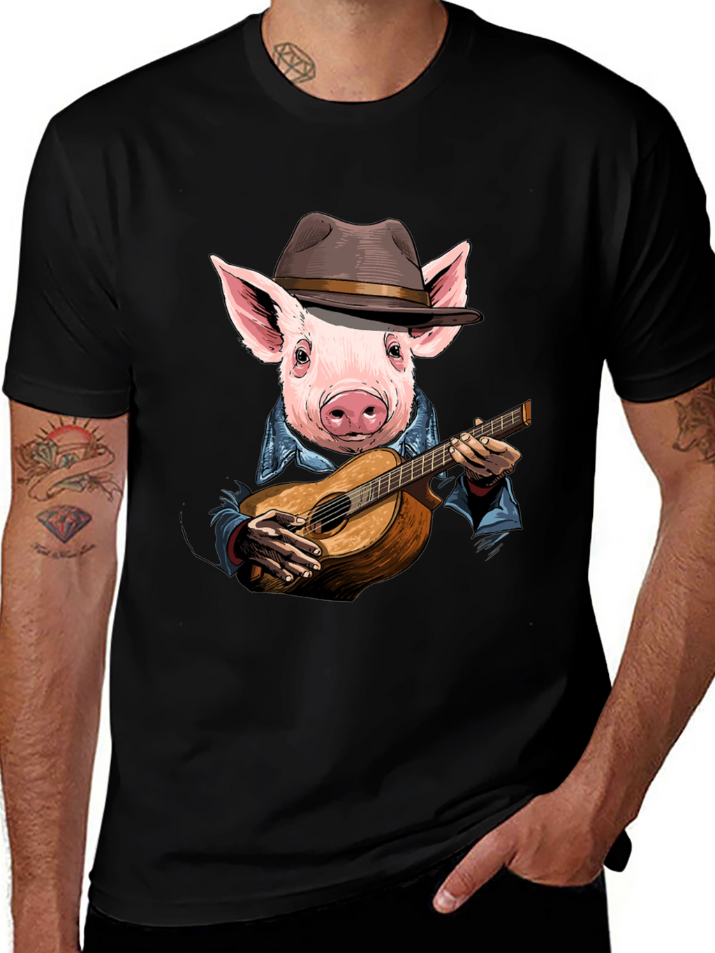 Pig Playing Guitar T-Shirt - Unique Animal Graphic Tee