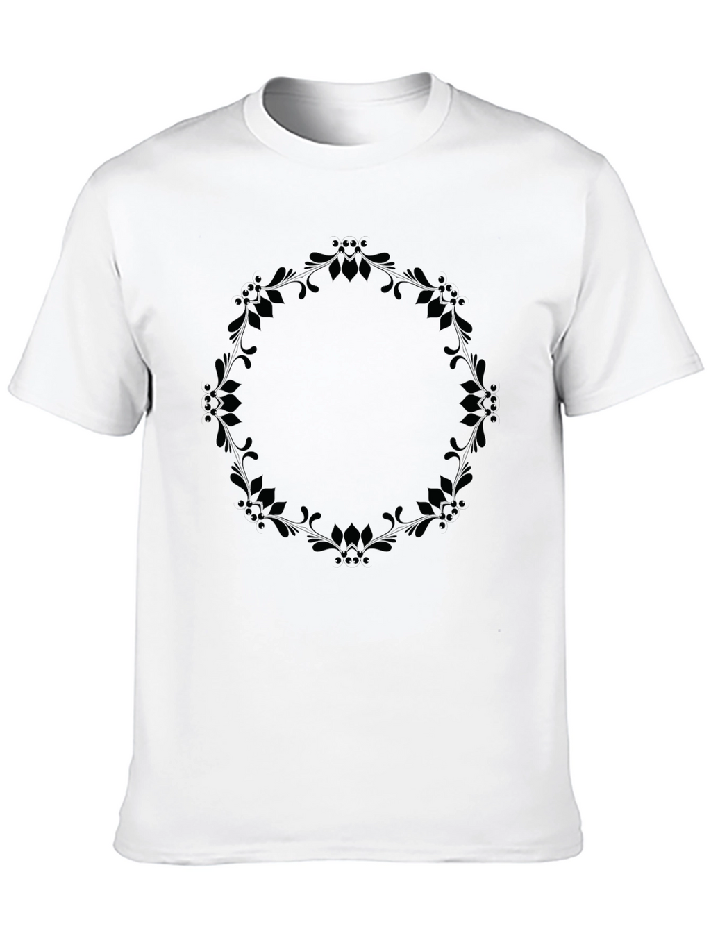 Elegant Floral Wreath Graphic Tee - Black