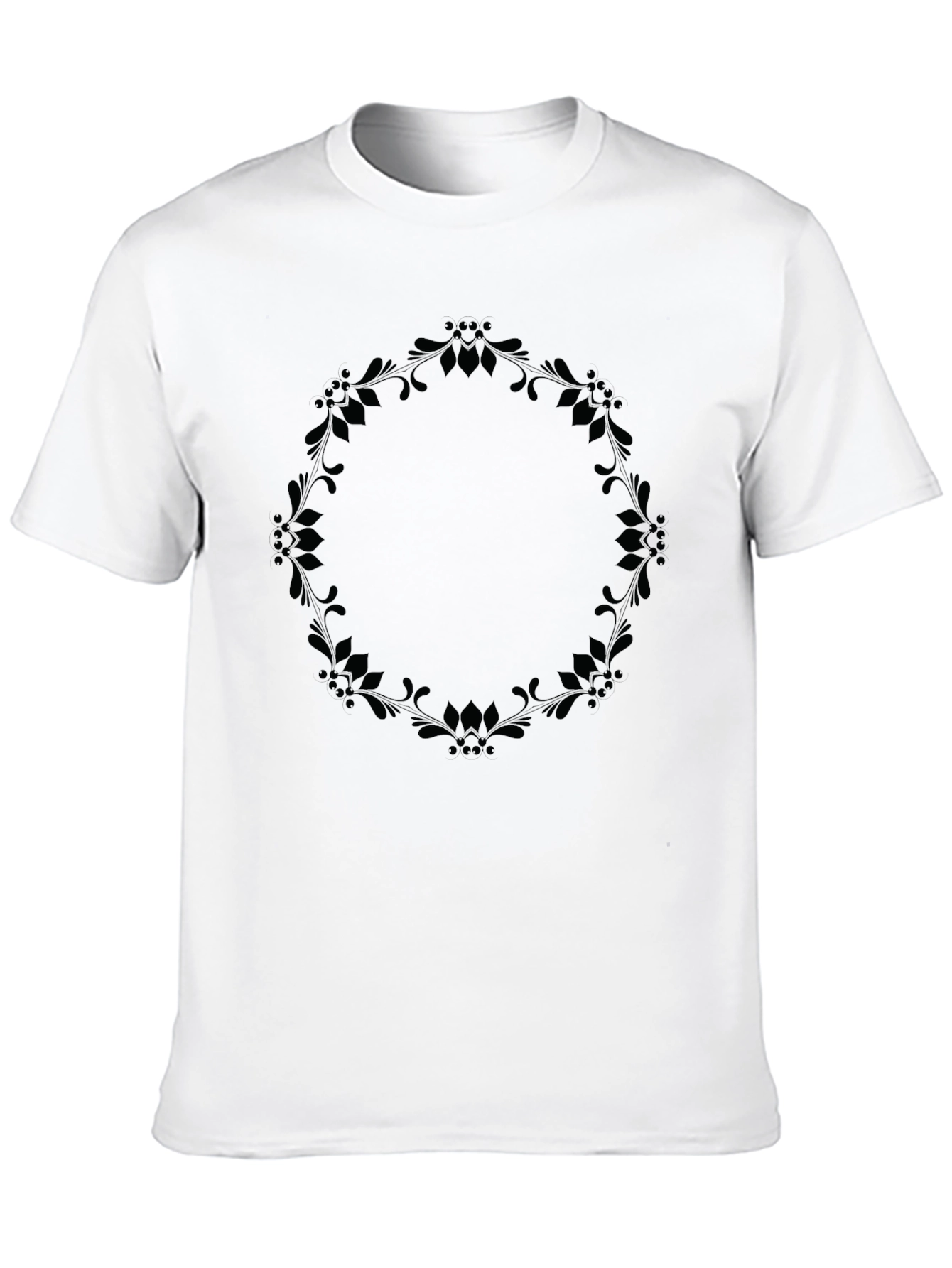 Elegant Floral Wreath Graphic Tee - Black