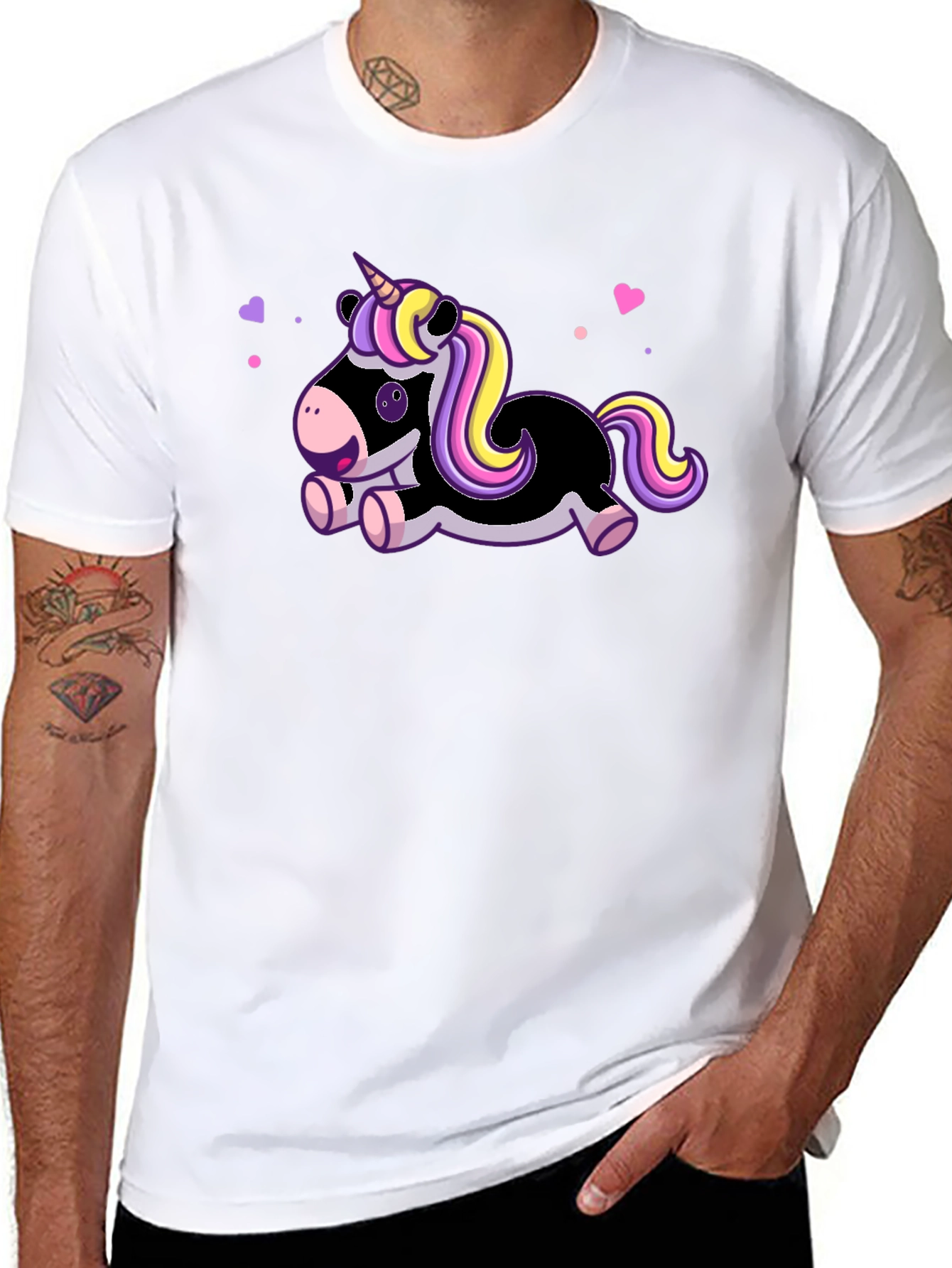 Cute Cartoon Unicorn Black T-Shirt