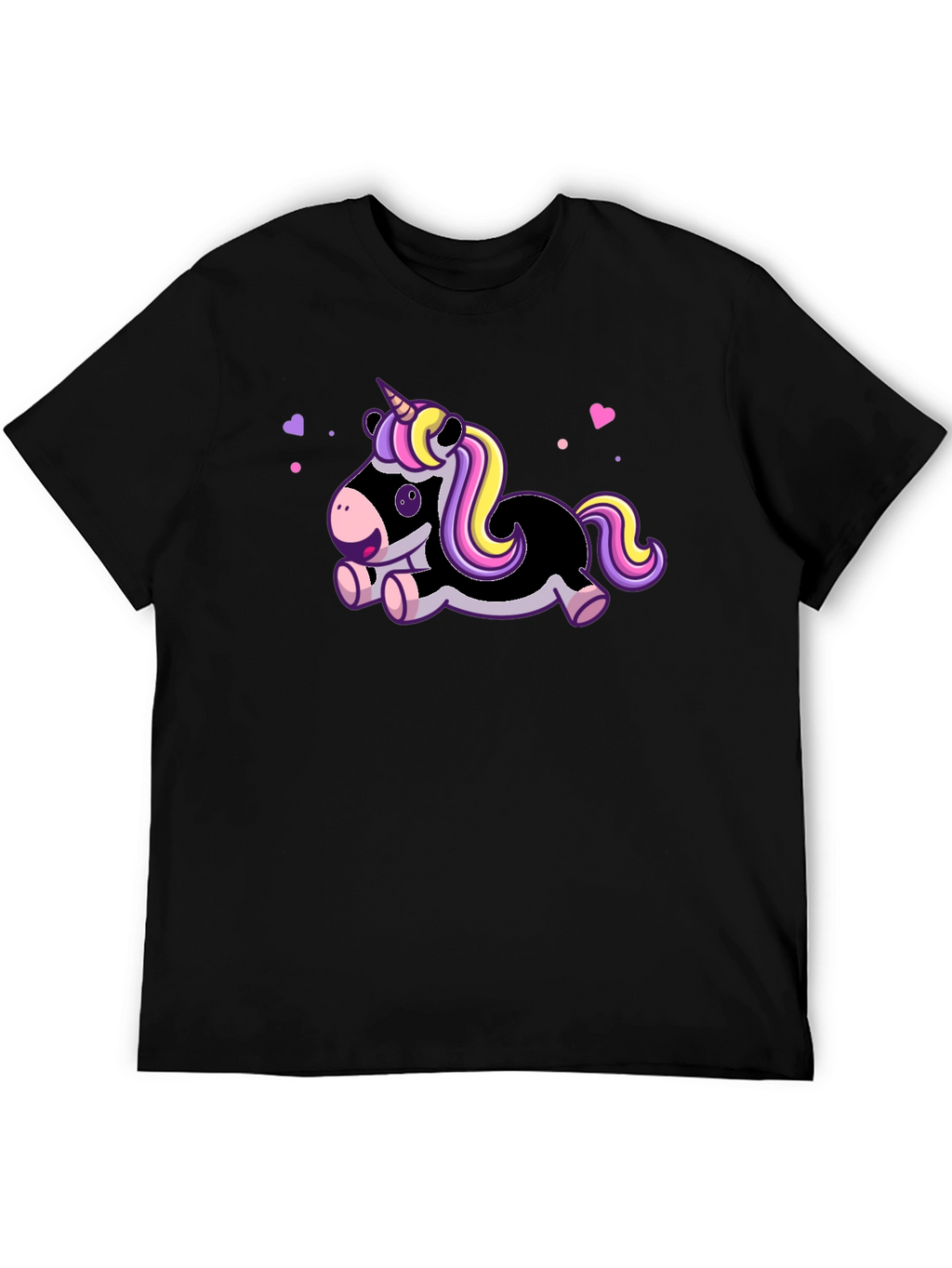 Cute Cartoon Unicorn Black T-Shirt