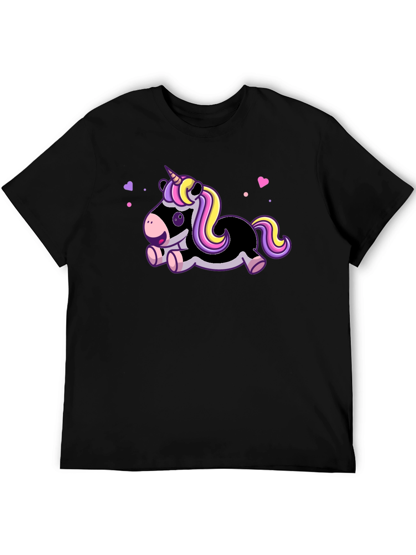 Cute Cartoon Unicorn Black T-Shirt